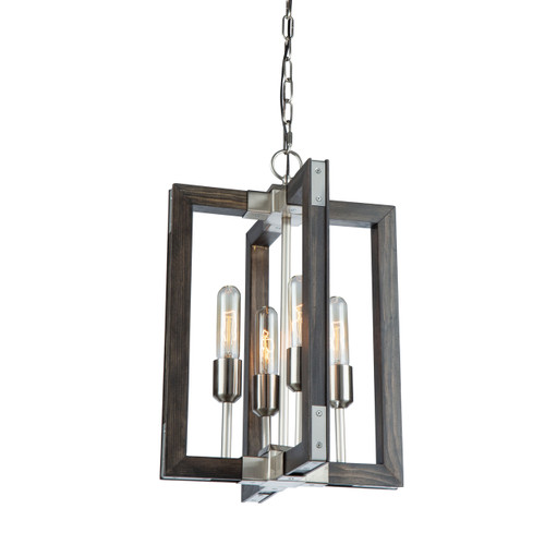 Gatehouse 4 Light Dark Pine & Brushed Nickel Chandelier (AC11654BN)