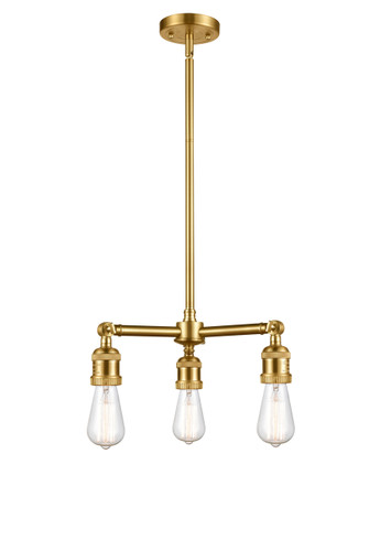 Bare Bulb - 3 Light - 15 inch - Satin Gold - Stem Hung - Chandelier (207-SG-LED)