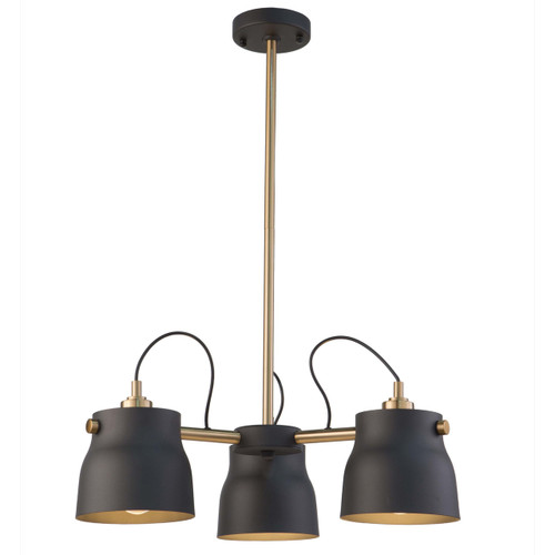 Euro Industrial 3 Light Matte Black & Harvest Brass Chandelier (AC11363VB)