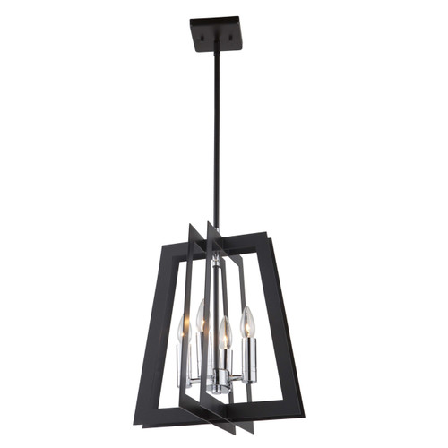 Carlton 4 Light Matte Black & Polished Nickel Chandelier (AC11374)