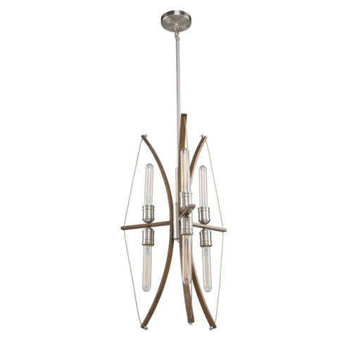 Arco 6 Light Faux Wood & Brushed Nickel Chandelier (AC11482)