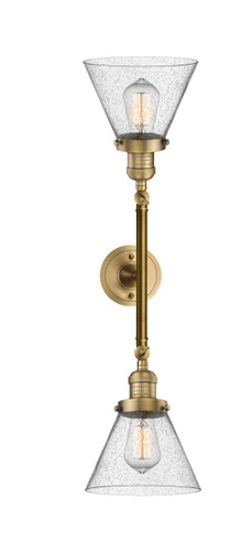 Cone - 2 Light - 8 inch - Brushed Brass - Bath Vanity Light (208L-BB-G44)