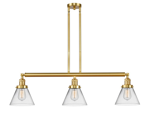 Cone - 3 Light - 40 inch - Satin Gold - Stem Hung - Island Light (213-SG-G42-LED)