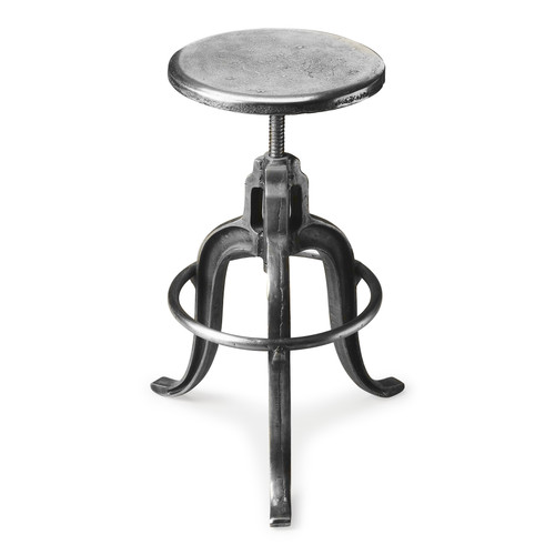 Butler Specialty Company Parnell 22 in. Seat Height Round All Metal Adjustable Height Backless Bar Stool with Footrest, Silver (2542025)