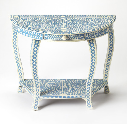 Darrieux Blue Bone Inlay Demilune Console Table (3881319)