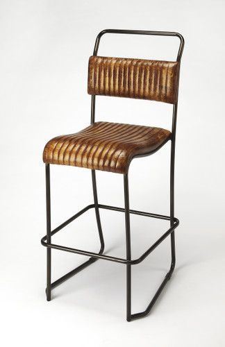 Vega 31 in Seat Height Leather and Metal Bar Stool with Back, Light Brown (4349344)