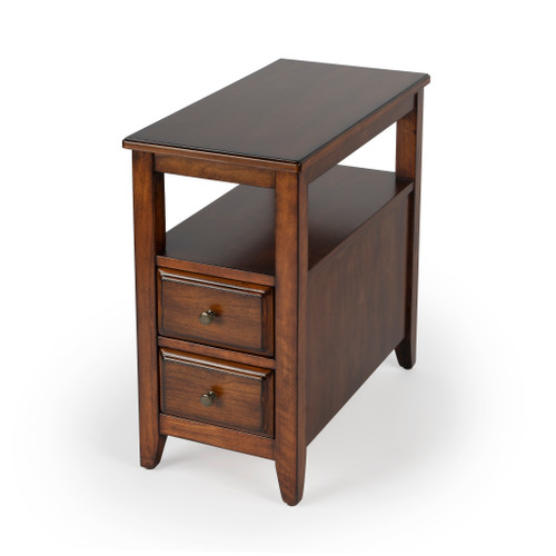 Marcus 12 in W Rectangular Wood 2 Drawer Side Table with Top Open Shelf, Medium Brown (6191011)