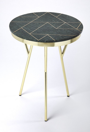 Haven Green Marble & Brass Accent Table (5401025)