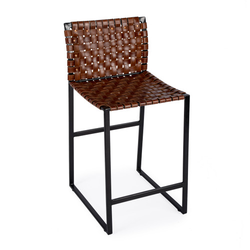 Urban Brown Woven Leather Counter Stool (5446344)