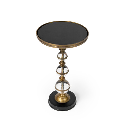 Forella 12 in W Round Granite, Acrylic and Iron Pedestal Side Table, Black, Bronze, Clear (5533140)