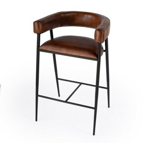 Dallas Brown Leather And Iron Cushioned Bar Stool (5618344)