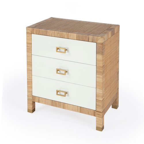 Butler Specialty Company Corfu 25 in. W Rectangular Rattan 3 Drawer Nightstand, Natural and White (5607350)