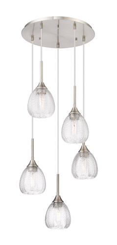 Berkshire - 5 Light - 19 inch - Brushed Satin Nickel - Cord Hung - Multi Pendant (323-5P-SN-G323-6CL)