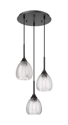 Berkshire - 3 Light - 13 inch - Matte Black - Cord Hung - Multi Pendant (323-3P-BK-G323-6CL)