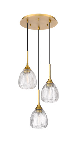 Berkshire - 3 Light - 13 inch - Brushed Brass - Cord Hung - Multi Pendant (323-3P-BB-G323-6CL)