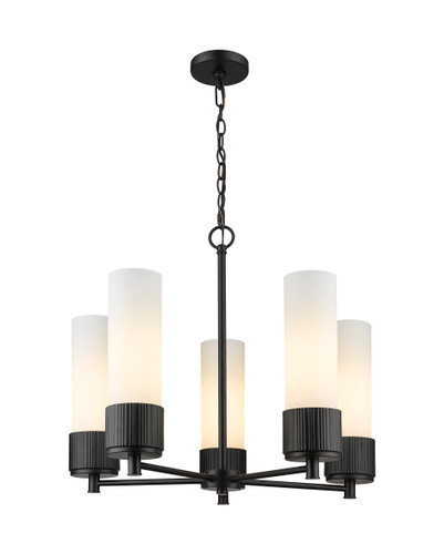 Bolivar - 5 Light - 25 inch - Matte Black - Chain Hung - Chandelier (428-5CR-BK-G428-12WH)