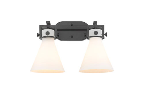 Newton Cone - 2 Light - 17 inch - Matte Black - Bath Vanity Light (411-2W-BK-G411-7WH)