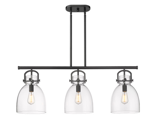 Newton Bell - 3 Light - 42 inch - Matte Black - Island Light (410-3I-BK-G412-10CL)