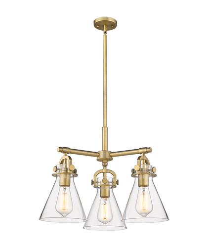 Newton Cone - 3 Light - 21 inch - Brushed Brass - Pendant (410-3CR-BB-G411-7CL)