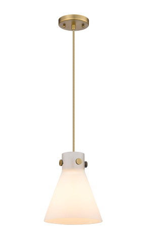 Newton Cone - 1 Light - 8 inch - Brushed Brass - Cord hung - Pendant (410-1PS-BB-G411-8WH)