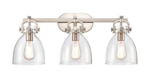 Newton Bell - 3 Light - 27 inch - Brushed Satin Nickel - Bath Vanity Light (412-3W-SN-7CL-LED)