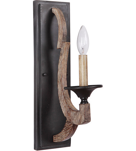 Winton 1 Light Wall Sconce In Bronze And Weathered Pine (35161-WP)