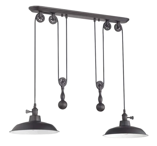 2 Light Pulley Pendant in Aged Bronze (P402-ABZ)