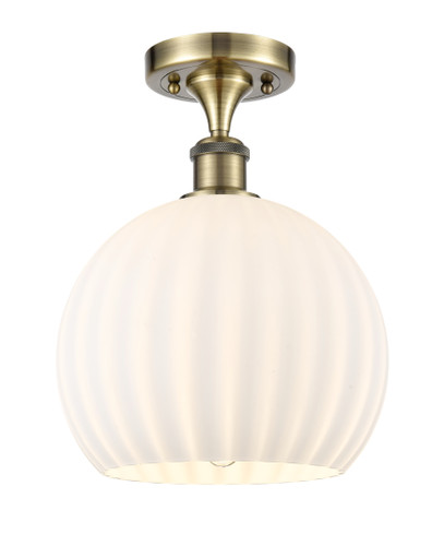 White Venetian - 1 Light - 10 inch - Antique Brass - Semi-Flush Mount (516-1C-AB-G1217-10WV)