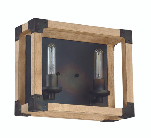 Cubic 2 Light Vanity In Fired Steel/Natural Wood (41502-FSNW)