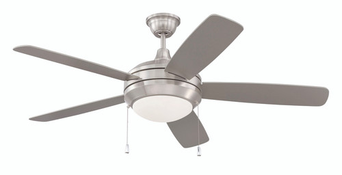Helios 52" 5-Blade Ceiling Fan in Brushed Polished Nickel w/ Brushed Nickel Blades; Integrated Light Kit (HE52BNK5-LED)