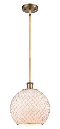 Farmhouse Chicken Wire - 1 Light - 10 inch - Brushed Brass - Mini Pendant (516-1S-BB-G121-10CSN-LED)