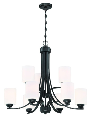 Bolden 9 Light Chandelier in Flat Black (White Glass) (50529-FB-WG)
