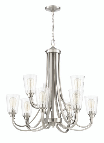 Grace 9 Light Chandelier in Brushed Polished Nickel (Clear Seeded Glass) (41929-BNK-CS)