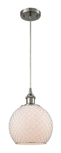 Farmhouse Chicken Wire - 1 Light - 8 inch - Brushed Satin Nickel - Cord hung - Mini Pendant (516-1P-SN-G121-8CSN-LED)