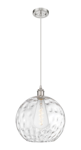 Athens Water Glass - 1 Light - 12 inch - Brushed Satin Nickel - Cord hung - Mini Pendant (516-1P-SN-G1215-12)