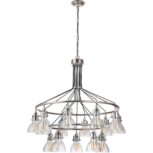 State House 15 Light Chandelier In Polished Nickel With Clear Glass (51215-PLN)