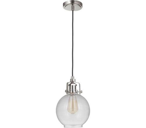 State House 1 Light Clear Ribbed Mini Pendant in Polished Nickel (P832PLN1-C)