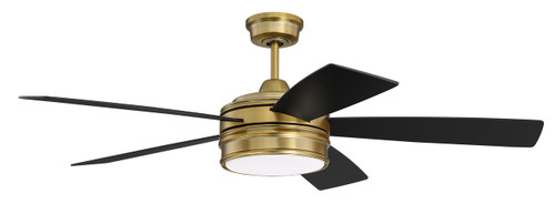 Braxton 52" 5-Blade Ceiling Fan in Satin Brass w/ Flat Black/Mesquite Blades; Light Kit Included (optional) (BRX52SB5)
