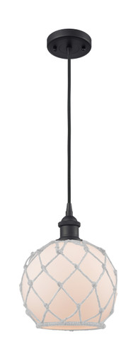 Farmhouse Rope - 1 Light - 8 inch - Matte Black - Cord hung - Mini Pendant (516-1P-BK-G121-8RW-LED)