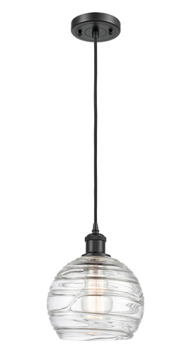 Athens Deco Swirl - 1 Light - 8 inch - Matte Black - Cord hung - Mini Pendant (516-1P-BK-G1213-8-LED)