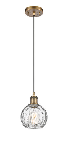 Athens Water Glass - 1 Light - 6 inch - Brushed Brass - Cord hung - Mini Pendant (516-1P-BB-G1215-6)