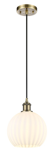 White Venetian - 1 Light - 8 inch - Antique Brass - Cord Hung - Mini Pendant (516-1P-AB-G1217-8WV)