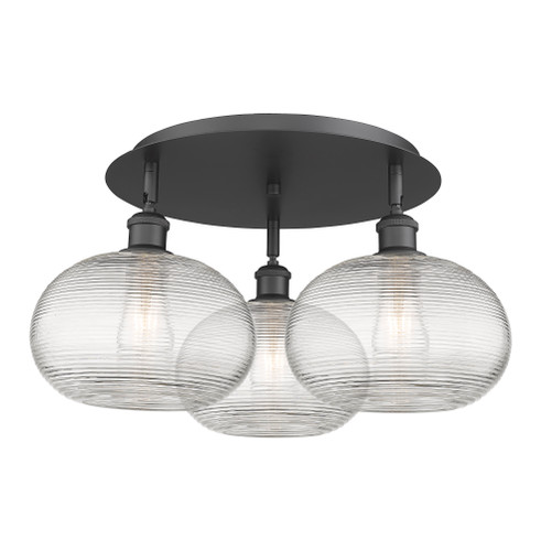 Ithaca - 3 Light - 22 inch - Matte Black - Flush Mount (516-3C-BK-G555-10CL)