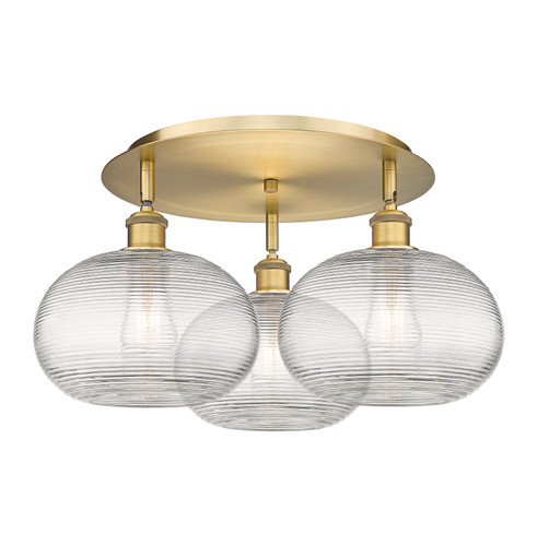 Ithaca - 3 Light - 22 inch - Brushed Brass - Flush Mount (516-3C-BB-G555-10CL)
