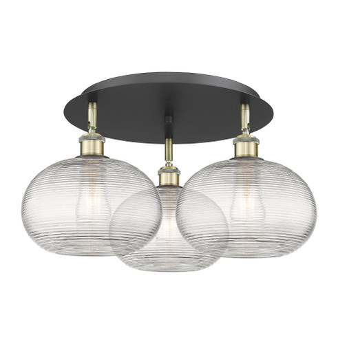 Ithaca - 3 Light - 22 inch - Black Antique Brass - Flush Mount (516-3C-BAB-G555-10CL)