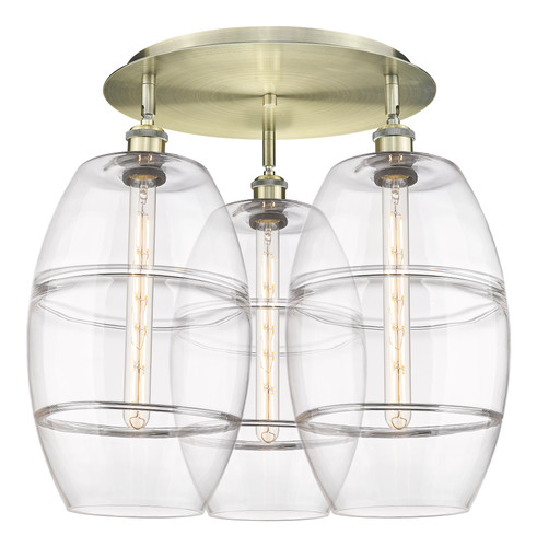 Vaz - 3 Light - 22 inch - Antique Brass - Flush Mount (516-3C-AB-G557-10CL)