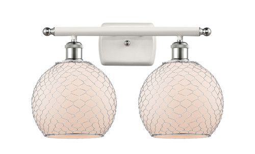 Farmhouse Chicken Wire - 2 Light - 18 inch - White Polished Chrome - Bath Vanity Light (516-2W-WPC-G121-8CSN)