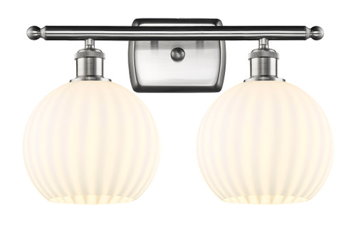 White Venetian - 2 Light - 18 inch - Brushed Satin Nickel - Bath Vanity Light (516-2W-SN-G1217-8WV)