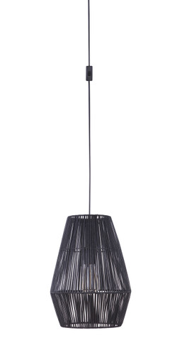 Portable Swag Pendant w/ 11.8"W Rattan Shade in Flat Black (SW2009-FB)