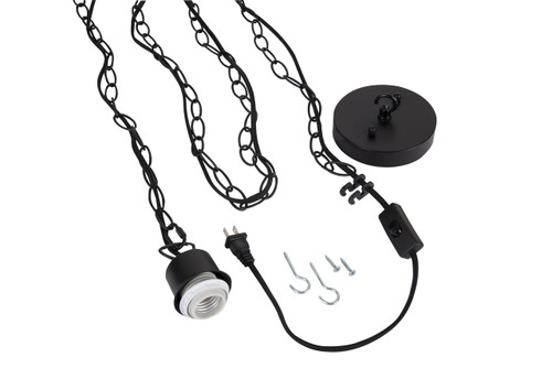 Swag Hardware Kit 15' Black Cloth Cord w/Socket, Chain and Canopy in Flat Black (SW1004-FB)